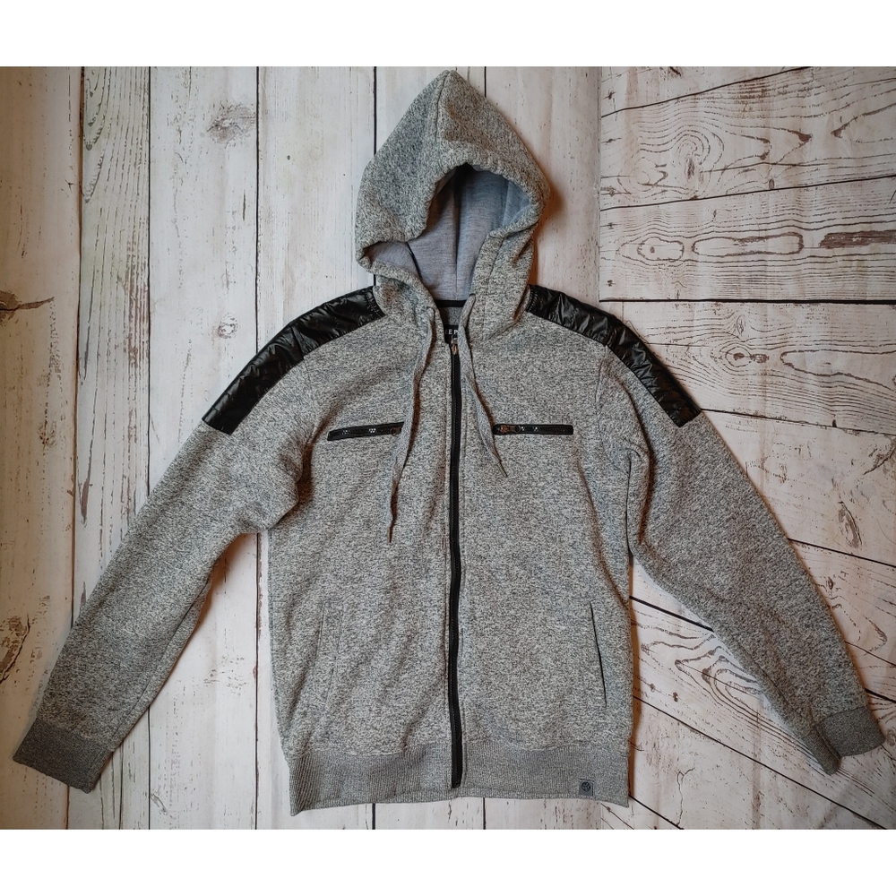 Free Planet Grey Hoodie with Faux Leather